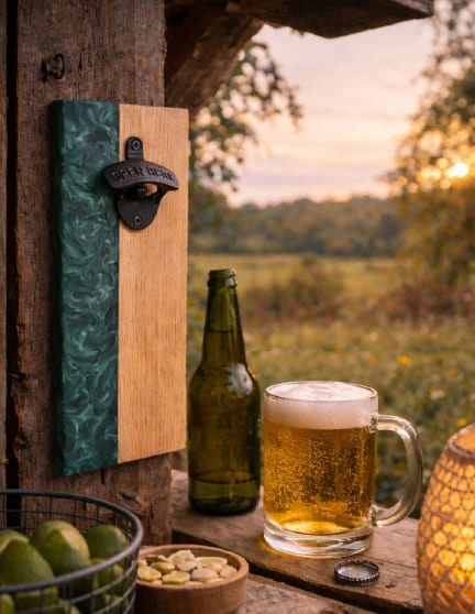 décapsuleur mural bois résine vert volutes